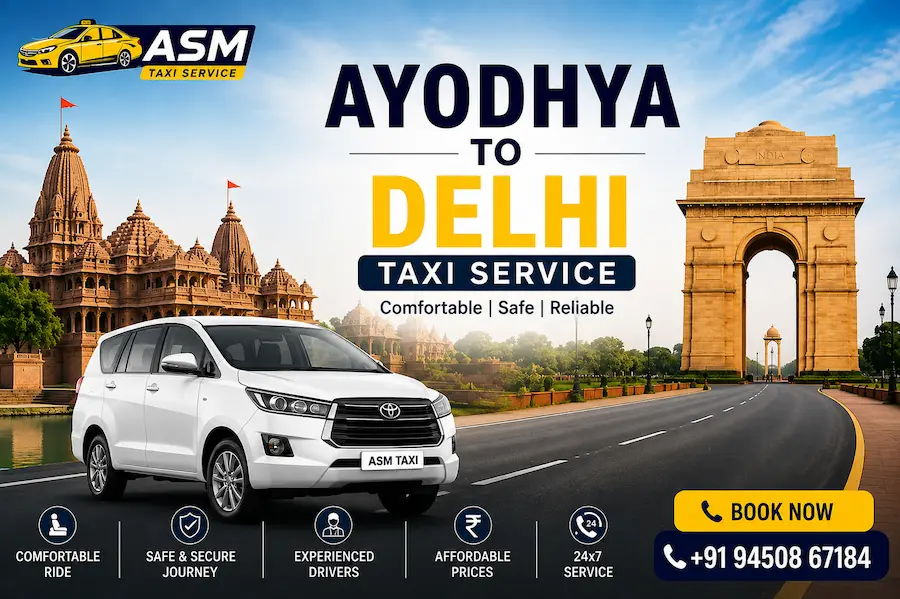Ayodhya to Delhi Taxi Service vehicle ready for outstation road trip